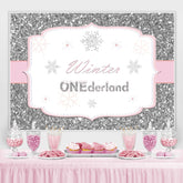 Silber Rosa Winter Onederland Schneeflocke Geburtstag Hintergrund für Mädchen